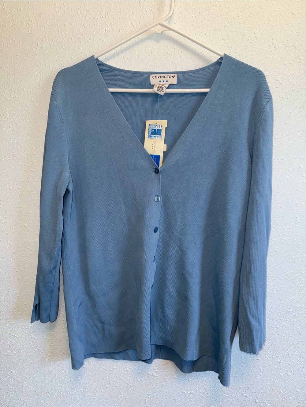 Covington Light Blue V-Neck Button-Down Knit Top